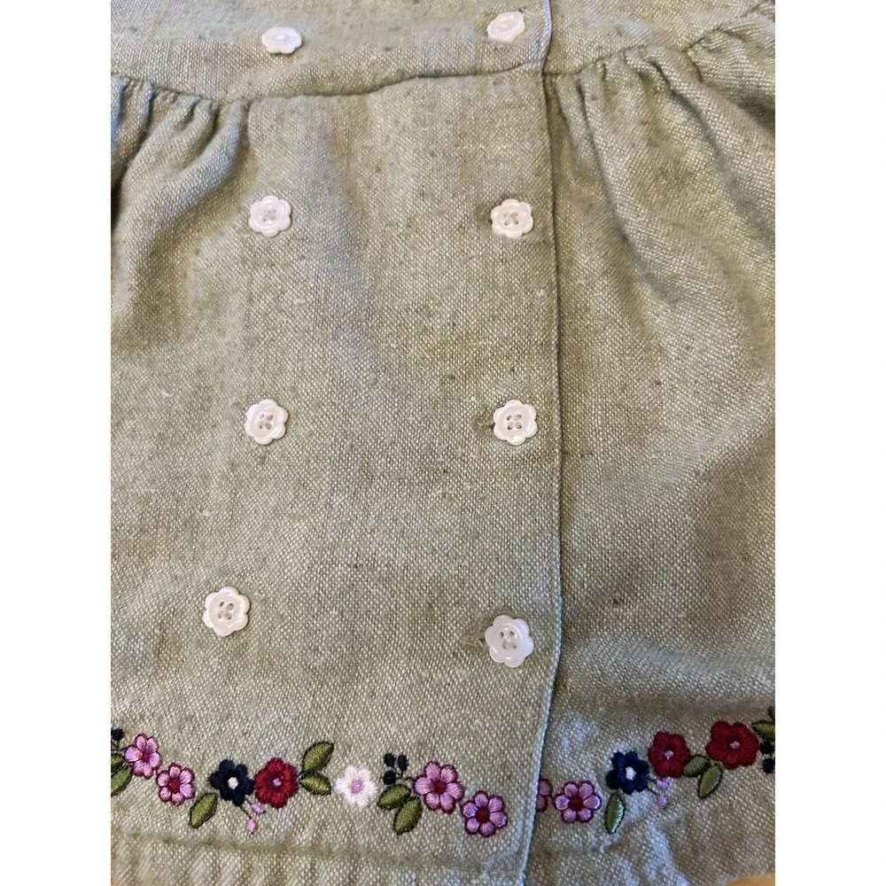 VTG Y2K Gymboree Green Knit Dress Floral Cottagecore Embroidered 18-24 Months